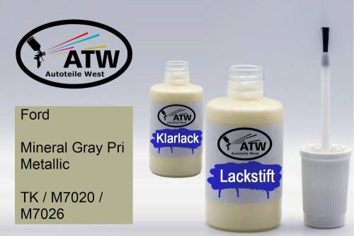 Ford, Mineral Gray Pri Metallic, TK / M7020 / M7026: 20ml Lackstift + 20ml Klarlack - Set, von ATW Autoteile West.